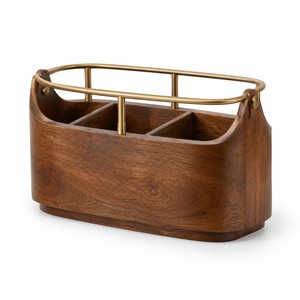 Organizador de Barra Rectangular Abstracto Tradicional de Madera con Riel de Latón - Organizador para el Hogar Hecho a Mano al por Mayor - Product Image 1