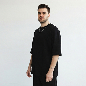 T-shirt en coton oversize à col rond pour homme, manches courtes, coupe décontractée, épaules tombantes, style streetwear, coupe ample - Product Image 3