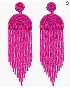 Pendientes de borla con cuentas rosas, estilo bohemio para mujer, joyería de fiesta, pendientes de moda. - Product Image 6