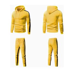 Conjunto Deportivo Personalizado al por Mayor para Hombre, Sudadera con Capucha Amarilla y Pantalones Jogger, Color Sólido, Informal, Tejido de Rizo Francés, Transpirable, Ropa Urbana de Invierno - Product Image 3