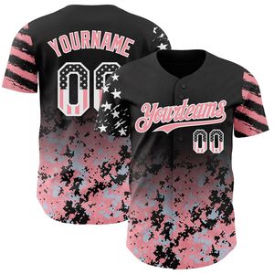 Camiseta de Béisbol Personalizada Negra con Bandera de EE. UU., Camuflaje Blanco con Degradado Rosa Medio, Estrellas y Rayas, Dos Tonos, Auténtica 100% - Product Image 2