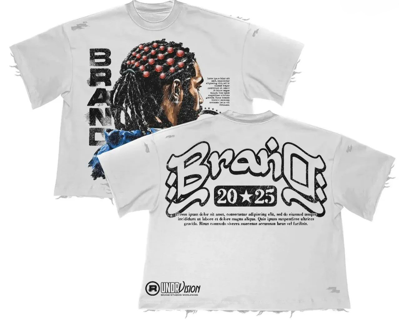 Custom Vintage Graphic Heavyweight Cotton Jersey Oversized T-Shirt Men Hip Hop Streetwear Boxy Fit Distressed Raw Edge Rap Front