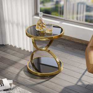 Industrial Luxury Furniture Corner <b>Table</b> Gold Plated Black Glass <b>Side</b> <b>Table</b> for Living Room, <b>Drawing</b> Room, Office India Sale - Product Image 1