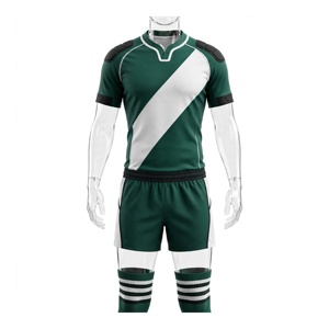 Ensemble uniforme de rugby unisexe à rayures diagonales vertes et blanches, respirant, 100% polyester, impression par sublimation, vêtements de sport pour adultes AMKOOR - Product Image 1