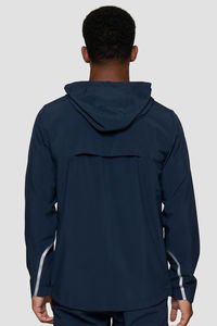 Men's Navy Blue Hooded Windproof Zipper <b>Quilted</b> <b>Jacket</b> Casual Style Regular Fit Polyester Material Winter Wear <b>Pattern</b> - Product Image 6