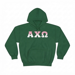Damen Weißer Griechischer Buchstabe APA Winter Langer Pullover Hoodie Grün Rosa Einfarbiger Kapuzenpullover mit Kängurutasche - Product Image 2