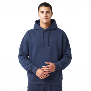 Sweat-shirt à capuche oversize pour homme, en molleton de coton épais, avec cordon de serrage, tendance, bleu marine - Product Image 1