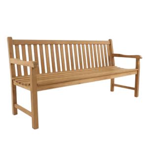 Banc de jardin en teck massif avec accoudoirs arrondis, conçu pour une utilisation extérieure durable et résistant à la pourriture - Product Image 1