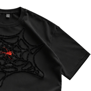เสื้อยืดโอเวอร์ไซส์ลายกราฟิกสตรีทแวร์พิมพ์ลายใยแมงมุมสีดำแบบปัก  แขนยาว พิมพ์ลาย DTG ขายส่ง สไตล์ลำลองแนวอเมริกัน - Product Image 3