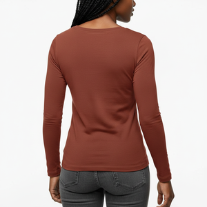 Women's Lounge Scoop Neck Long Sleeve <b>Top</b> Soft Cotton Relaxed Slim Fit Plain Fabric Custom OEM Bulk Wholesale Manufacturer - Product Image 2