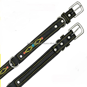 Collier de chien en cuir noir fantaisie de créateur entièrement réglable robuste tailles personnalisées collier pour animal de compagnie en cuir clouté rouge bleu à bas prix - Product Image 5