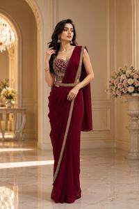 Elegant Teal Silk <b>Saree</b> With Gold Embroidery For Wedding Occasion Women Regular Fit Floor Length Sari From India And Pakistan - Product Image 2