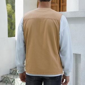 Wholesale Men Canvas <b>Vest</b> Multi Pockets Wear Sleeveless Jacket Custom Logo Waistcoat For Versatile Styling and Fashion Wear - Product Image 3