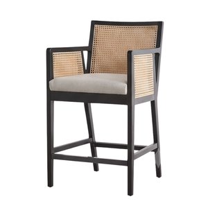 Silla de Bar Wilvo de Madera de Teca Sólida con Reposabrazos Fijos de Ratán, Diseño Moderno, Estilo Contemporáneo, Base de Metal, Muebles para Bar en Casa - Product Image 5