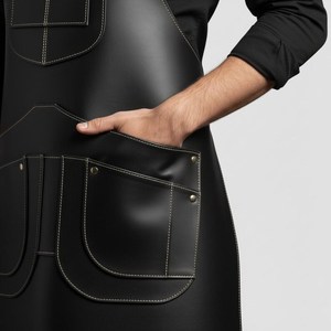 Black Full Grain Leather Bib Sleeveless Apron for Men | Chef Barber <b>BBQ</b> Blacksmith | Reusable Adjustable Buckle Strap Multi - Product Image 6