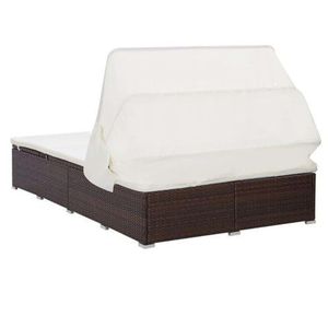 Grand lit de soleil en rotin PE marron avec accoudoirs réglables, confortable et ergonomique - Product Image 4