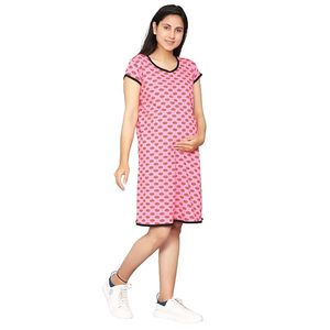Robe T-shirt mi-longue rose imprimée à manches courtes pour femme, col rond, coupe ample, décontractée, printemps-été, 100 % coton tricoté respirant - Product Image 2