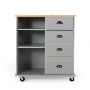 Carrello da Cucina Grande con Piano di Lavoro, Tavolo Laterale e Cassetti, su Ruote, per Sala da Pranzo e Cucina - Product Image 2