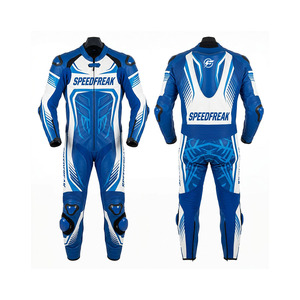 ชุดแข่งรถมอเตอร์ไซค์แบบชิ้นเดียว Speedfreak Professional - หนังแท้คุณภาพสูง & ชุดเกราะ CE - สีน้ำเงิน/ขาว - Product Image 2