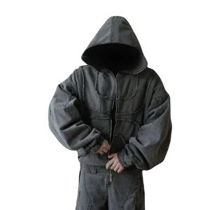 Sudadera con Capucha y Cremallera Estilo Ninja con Lavado Ácido y Logotipo Personalizado, Tejido French Terry Ecológico, Estilo Urbano, 500gsm, Talla Grande, 100% Algodón, Estilo Único - Product Image 2