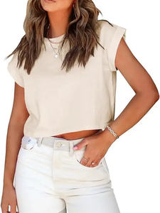 T-shirt court d'été sexy et fin pour femme, en coton respirant de haute qualité, uni - Product Image 3