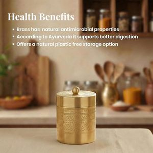 Pure Brass Kitchen Storage Jar with Lid Handmade Airtight Brass <b>Container</b> for Spices Dry Fruits Tea Coffee Kitchen Storage - Product Image 3
