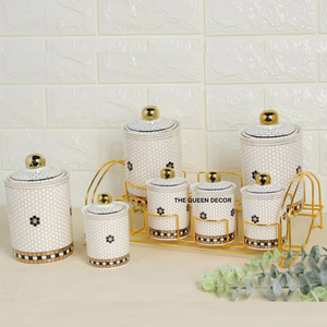 Nouvelle collection d'accessoires de cuisine et d'intérieur en laiton décoratif de luxe, plaqué or avec pierres précieuses en résine, boîte à épices - Product Image 3