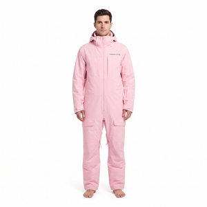 Hawk Eye Men's <b>Pink</b> Waterproof <b>Ski</b> Jumpsuit Hooded Zipper Closure Synthetic Insulation Outdoor Snow Wear - Product Image 3