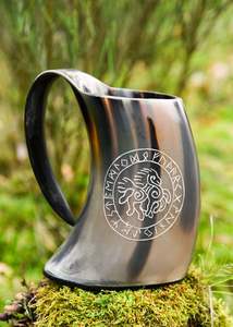 Mug à vin Viking 100% de haute qualité et durable, imitation antique, style européen, sculpté en corne de buffle/vache - Product Image 2