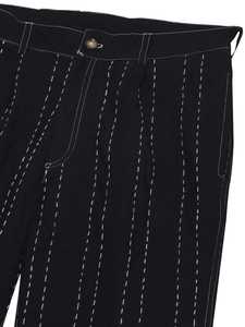 Pantalon décontracté plissé à jambes larges en coton rayé brodé multicolore coupe ample pour femme – Idéal été - Product Image 2