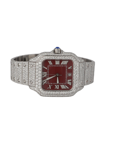 Montre de qualité supérieure de forme ronde en or blanc avec cadran rouge et diamants pour homme, montre à quartz disponible à un prix abordable - Product Image 1