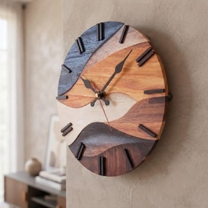 Horloge murale en bois moderne, design géométrique abstrait rond, mouvement silencieux à quartz, décoration de salon - Product Image 3