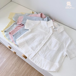 ซันคิดส์เสื้อเชิ้ตแขนสั้นสำหรับเด็ก เสื้อเชิ้ตลำลองผ้าฝ้ายป๊อปลินสีทึบสำหรับเด็กชายและเด็กหญิง - Product Image 5