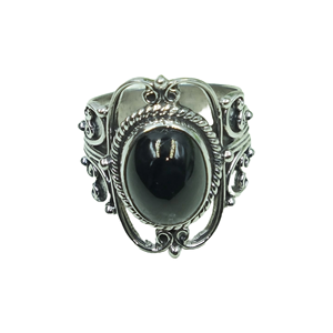 Vintage 925 Sterling <b>Silver</b> Black Star Gemstone <b>Ring</b> Handmade Filigree Oval Cabochon <b>Statement</b> <b>Ring</b> Unisex Jewelry Gift for Men - Product Image 1