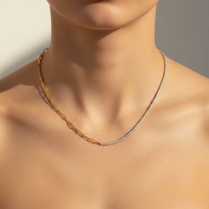 Collier de luxe plaqué or avec diamants de laboratoire ronds taille brillant 4.00CTW, sertis à griffes, couleur E - Product Image 6