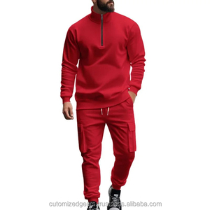 New Arrival <b>Men's</b> Casual Solid Color <b>Turtleneck</b> Short Sleeve Breathable Polyester / Cotton Lightweight Sweatshirt Two-Piece Suit - Product Image 4