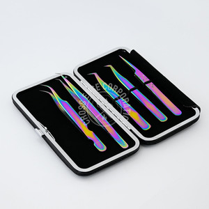 Rainbow Color Fiber Tip Eyelash Extension Tweezer 90 degree Pointed Tip Stainless Steel Volume Lash Application Private Label - Product Image 5