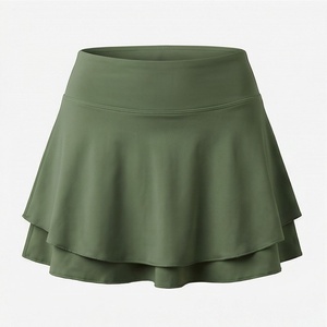 Jupe courte taille haute pour femme, couleur unie, style sportif, volants, tissu respirant en spandex et polyester, à porter toute l'année - Product Image 1