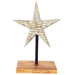 Escultura de Estrella de Madera Blanqueada Hecha a Mano con Acabado Verde Menta, Decoración Rústica para el Hogar Estilo Granja |   Venta al por Mayor OEM - Product Image 1