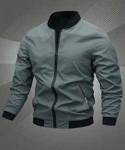 Custom Blank <b>Mens</b> Slim Fit Zipper <b>Fly</b> Varsity <b>Jacket</b> Classic Windproof Solid Color Stand Collar Polyester Material Wholesale - Product Image 3