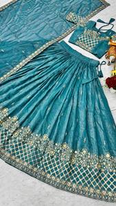 Nouvelle collection de lehenga choli de mariage avec dupatta ample et couleur bleu ciel rêveuse - Product Image 5