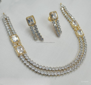Classic American Diamond Bridal Jewelry Set Two-Piece <b>Necklace</b> <b>and</b> <b>Earrings</b> for Wedding Fashionable Classic Style - Product Image 1