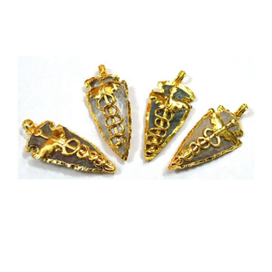 Handmade Arrowhead Pendant With Music Note Inlay Semi Precious Stone Craft Irregular Shape Gold Plated - Product Image 2