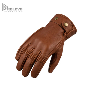 OEM Custom Cognac Brown Cowhide Leather Motorbike Gloves, Heavy Grain Leather Concealed Protection Dual Brass Snap Closure - Product Image 2