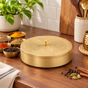 Caja de Especias Redonda de Latón Puro Grabado con Tapa Tallada, Juego de Contenedores para Almacenamiento de Especias, Organizador de Utensilios de Cocina Tradicional, Recipiente Vintage para Especias - Product Image 2