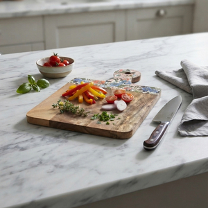 Planche à découper en bois de manguier charmante avec motif floral complexe, poignée en forme de pagaie, idéale pour couper les légumes - Product Image 5