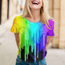 T-shirts, blouses et hauts pour femmes, col rond, manches courtes, mignons, en spandex et polyester, pas chers, tendance, été - Product Image 2