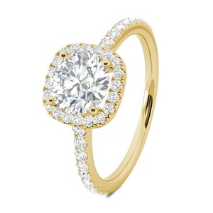 Anillo de Compromiso de Oro Amarillo de 14K con Diamante Cultivado en Laboratorio de 1.15CT, Corte Redondo, Halo y Pavé, para Mujer - Product Image 4