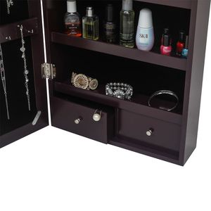 Specchio da parete in legno a 3 strati con 17 porta pennelli cosmetici interni, 8 luci LED blu e armadietti a specchio - Categoria prodotto: Scuro - Product Image 3