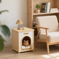 Maison pour animaux de compagnie en cèdre massif avec toit en acrylique, couleur crème, jaune clair, pour petits chiens et chats, style villa moderne pour salon intérieur